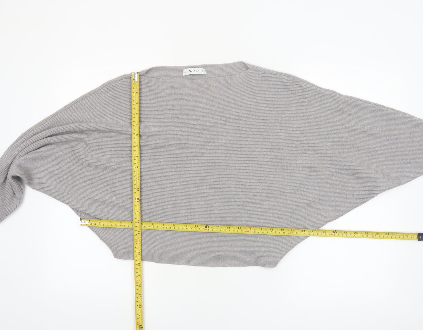 ZARA Women Grey Knit Boat Neck Relaxed Pullover Jumper L