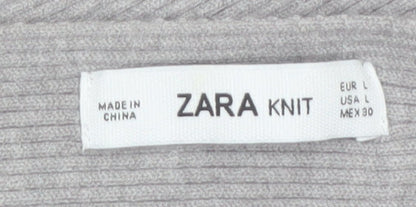 ZARA Women Grey Knit Boat Neck Relaxed Pullover Jumper L