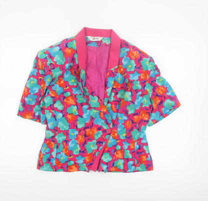 Whimsy Women Pink Floral Short Sleeve Double-Breasted Blazer UK 12
