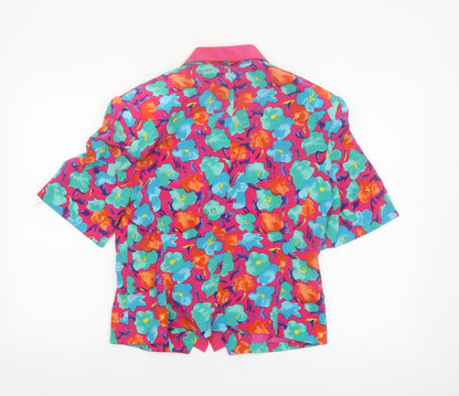 Whimsy Women Pink Floral Short Sleeve Double-Breasted Blazer UK 12