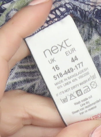 Next Women’s Multicoloured Linen Blend Tropical Shift Dress Size 16