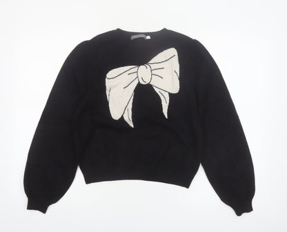 Mint Velvet Women's Black Bow Pullover Jumper Size M