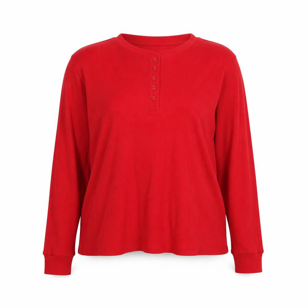 Marks & Spencer Women Red Long Sleeve Henley Pyjama Top Size 18