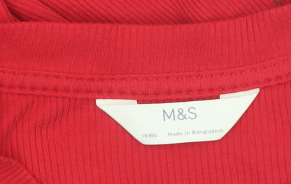 Marks and Spencer Women Red Long Sleeve Henley Pyjama Top Size 18
