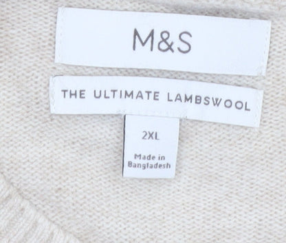 Marks and Spencer Men’s Beige Lambswool 2XL Crew Neck Jumper