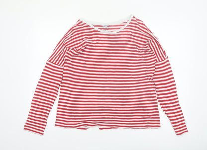 Jigsaw Women’s Red White Striped Cotton Long Sleeve Boat Neck Top M