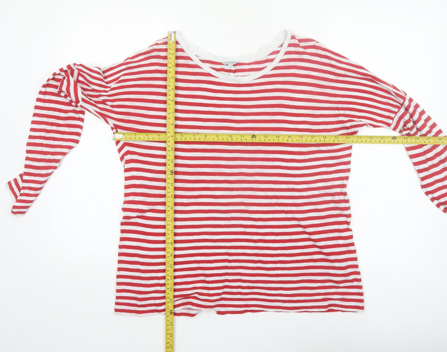 Jigsaw Women’s Red White Striped Cotton Long Sleeve Boat Neck Top M