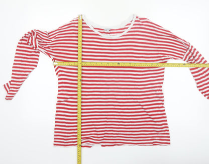 Jigsaw Women’s Red White Striped Cotton Long Sleeve Boat Neck Top M