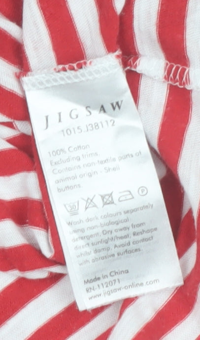 Jigsaw Women’s Red White Striped Cotton Long Sleeve Boat Neck Top M