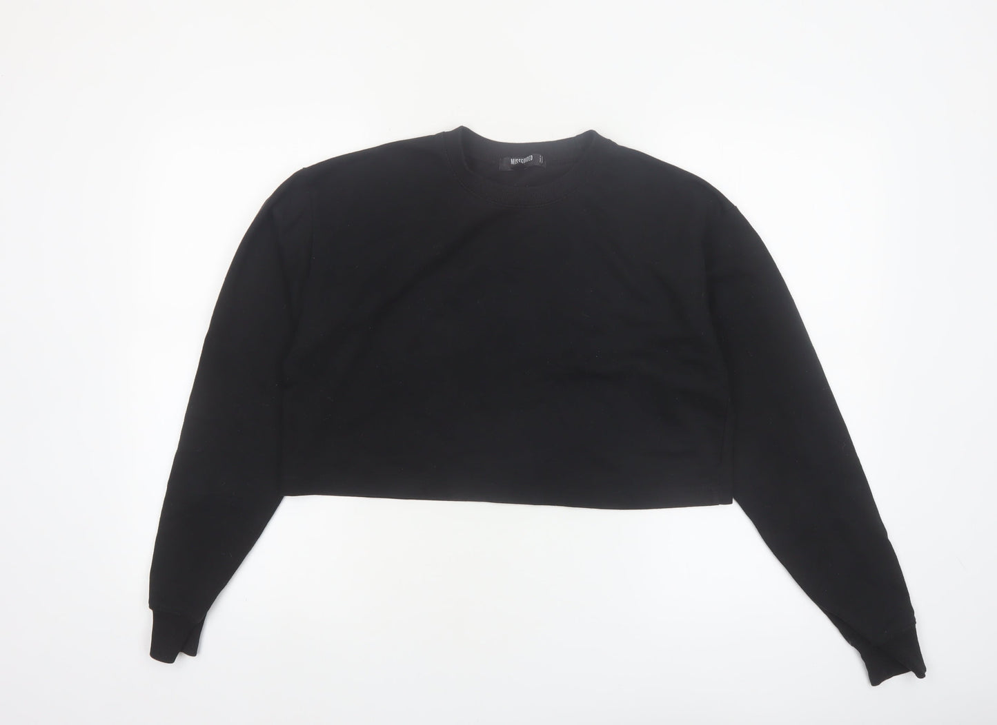 Missguided Women Black Cropped Long Sleeve Crew Neck Tall Size 10 Top