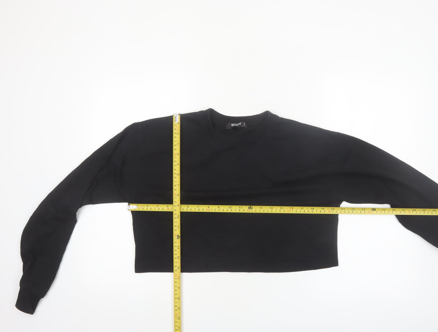 Missguided Women Black Cropped Long Sleeve Crew Neck Tall Size 10 Top