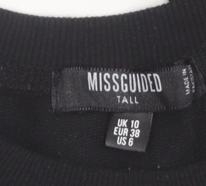 Missguided Women Black Cropped Long Sleeve Crew Neck Tall Size 10 Top