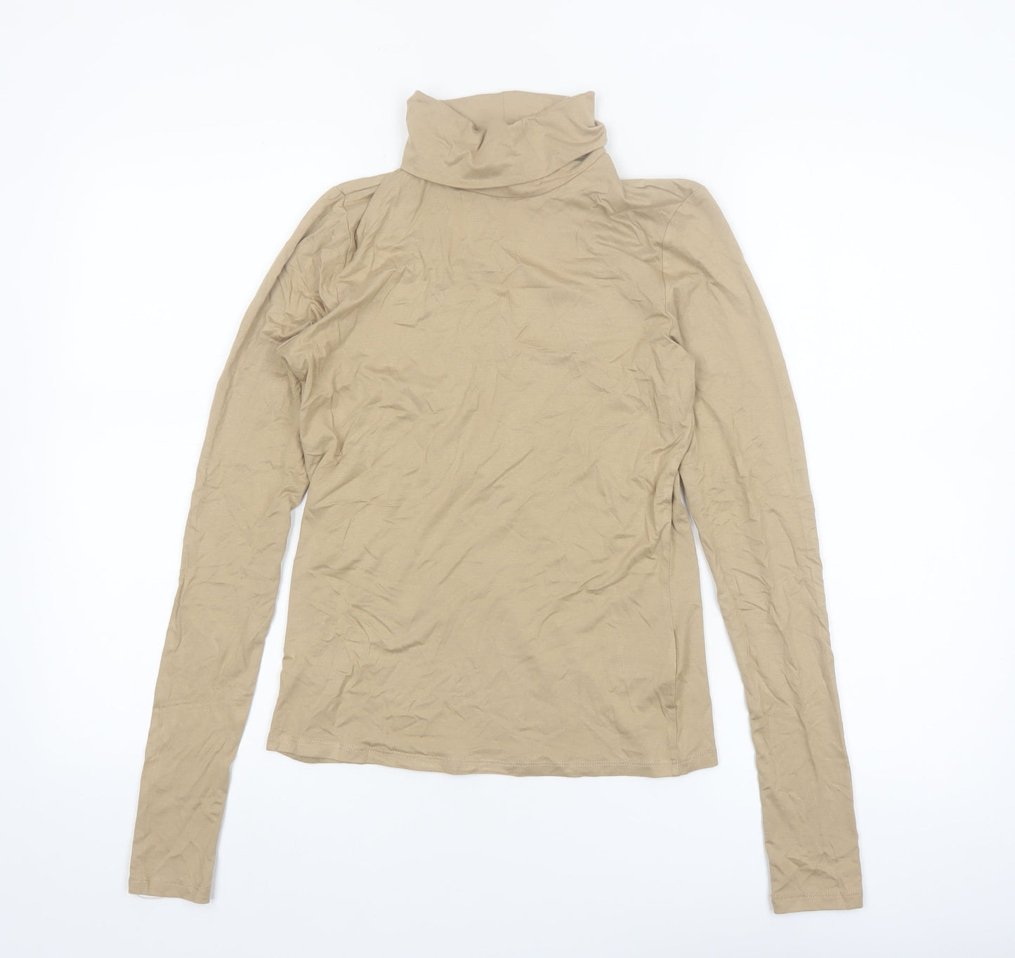 H&M Women Beige Roll Neck Long Sleeve Basic Jersey Top Size S