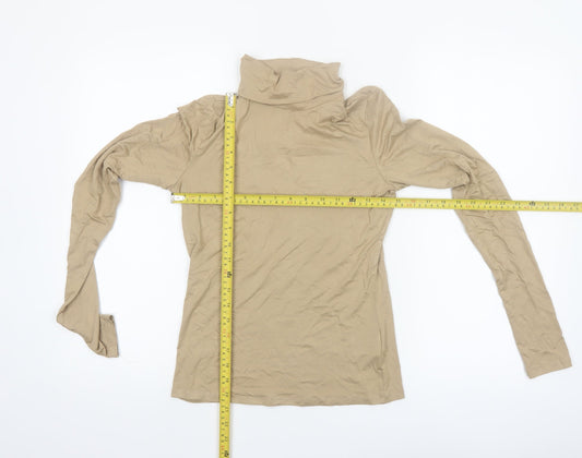 H&M Women Beige Roll Neck Long Sleeve Basic Jersey Top Size S