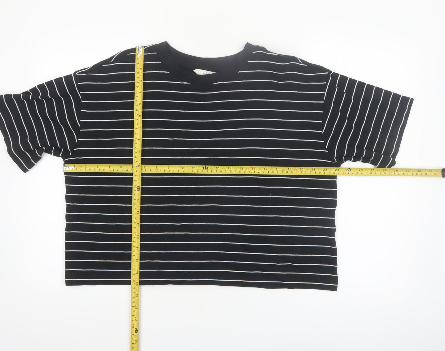 Marks and Spencer Women's Black Striped Relaxed T-Shirt Size 14