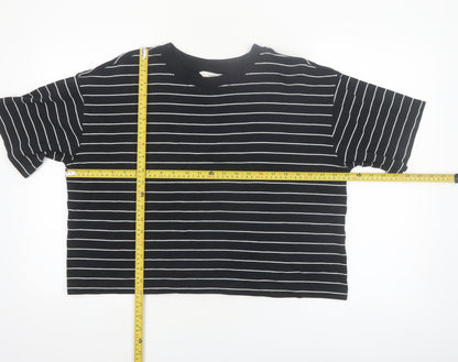 Marks and Spencer Women's Black Striped Relaxed T-Shirt Size 14