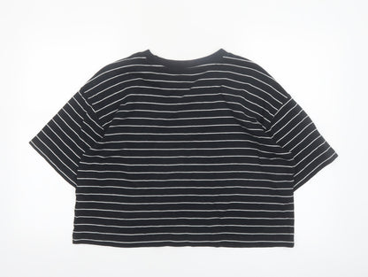 Marks and Spencer Women's Black Striped Relaxed T-Shirt Size 14