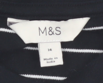 Marks and Spencer Women's Black Striped Relaxed T-Shirt Size 14