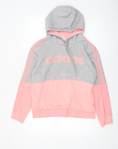 Adidas Womens Grey Pink Pullover Hoodie Size 12-14 Cotton Blend