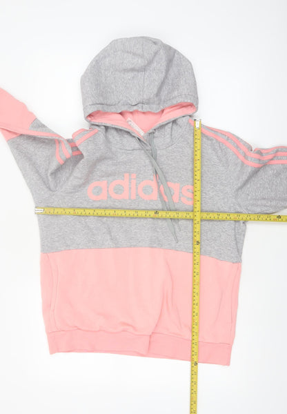 Adidas Womens Grey Pink Pullover Hoodie Size 12-14 Cotton Blend