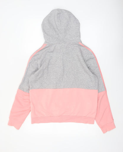 Adidas Womens Grey Pink Pullover Hoodie Size 12-14 Cotton Blend