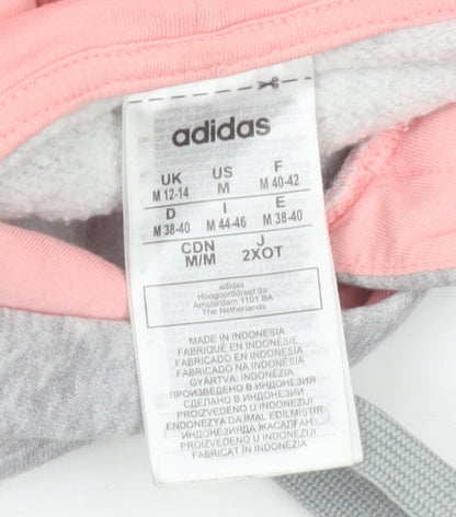 Adidas Womens Grey Pink Pullover Hoodie Size 12-14 Cotton Blend