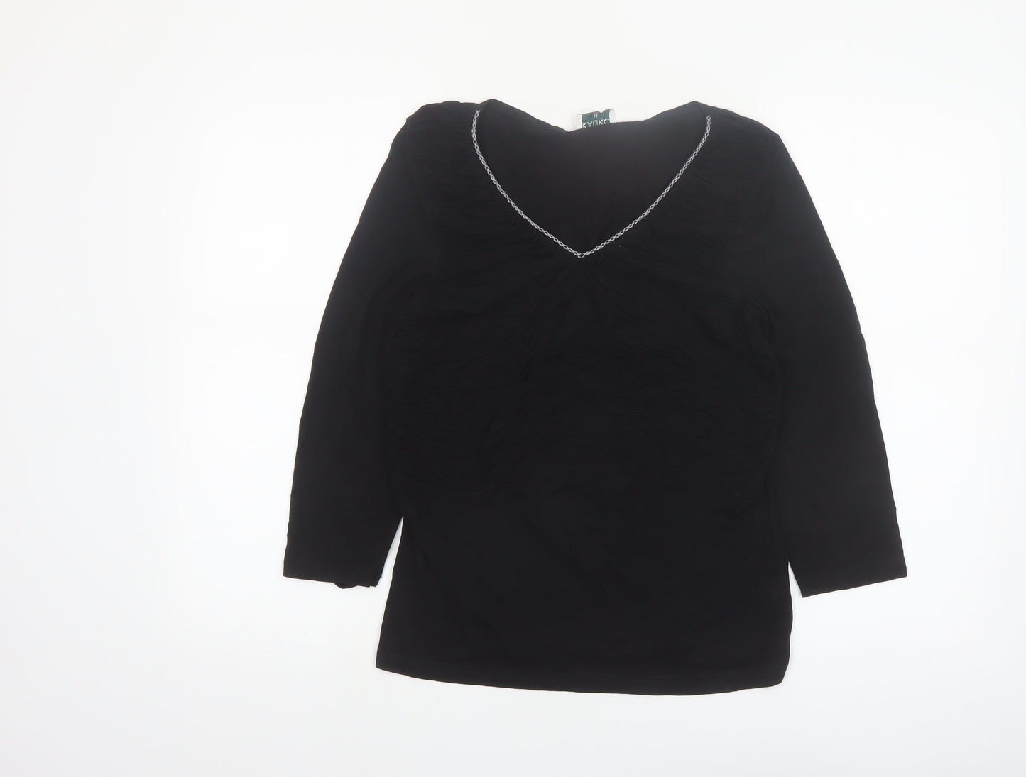 Kaliko Women's Black V-Neck 3/4 Sleeve Tunic Blouse Size 12