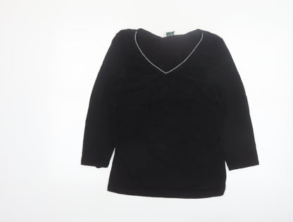 Kaliko Women's Black V-Neck 3/4 Sleeve Tunic Blouse Size 12