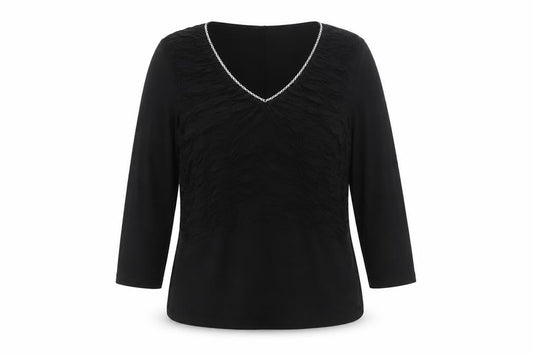Kaliko Women's Black V-Neck 3/4 Sleeve Tunic Blouse Size 12