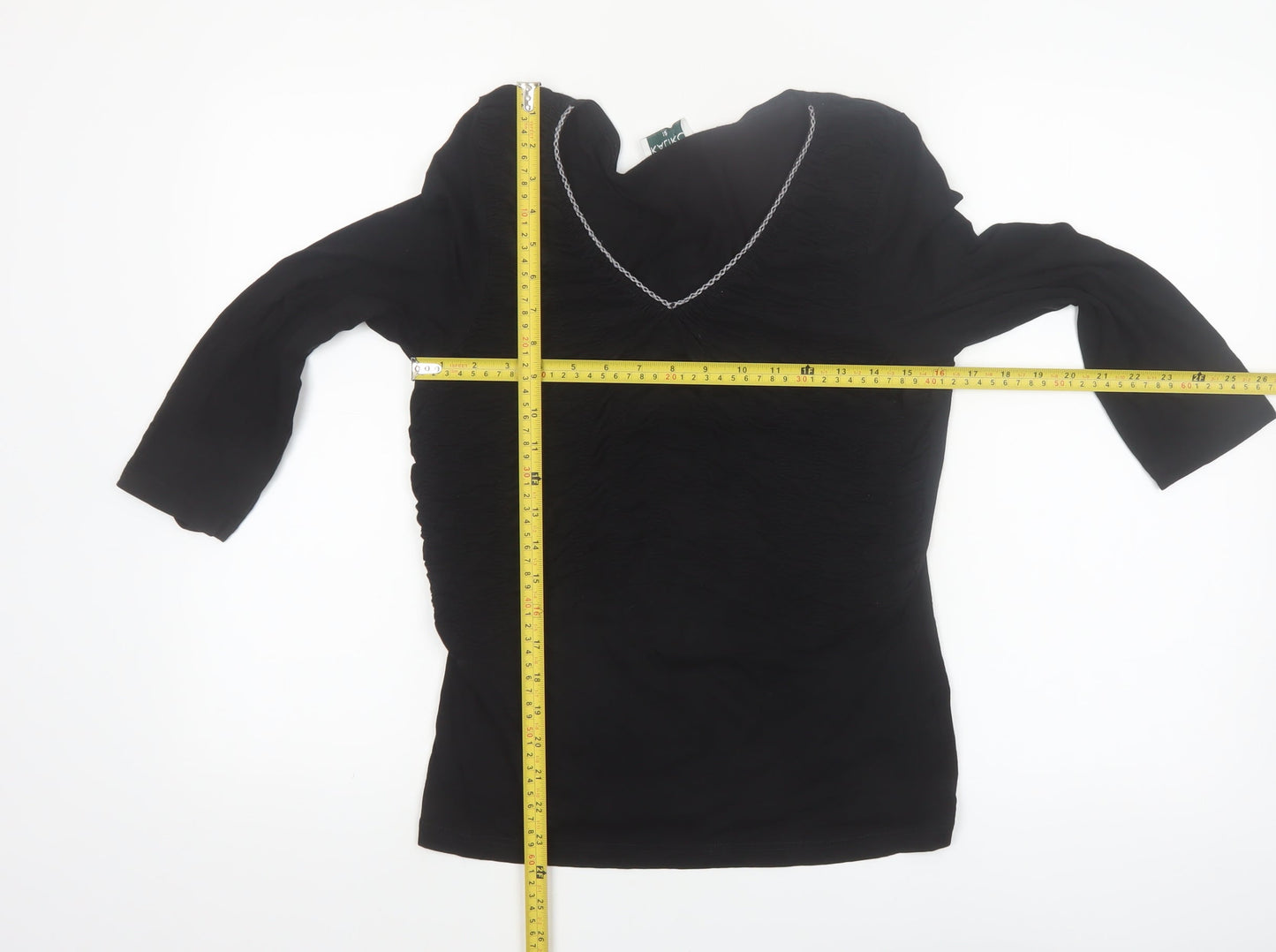 Kaliko Women's Black V-Neck 3/4 Sleeve Tunic Blouse Size 12