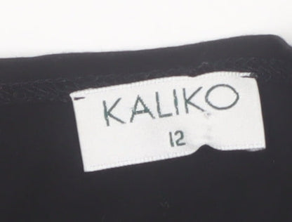 Kaliko Women's Black V-Neck 3/4 Sleeve Tunic Blouse Size 12