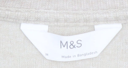 Marks and Spencer Women Beige Long Sleeve Knit Pyjama Top M