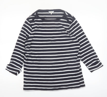Cotton Traders Women’s Navy Stripe 3/4 Sleeve Cotton T-Shirt Size 18