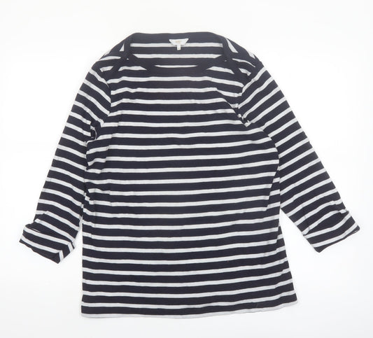 Cotton Traders Women’s Navy Stripe 3/4 Sleeve Cotton T-Shirt Size 18