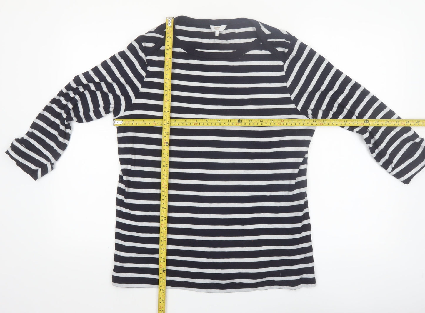 Cotton Traders Women’s Navy Stripe 3/4 Sleeve Cotton T-Shirt Size 18