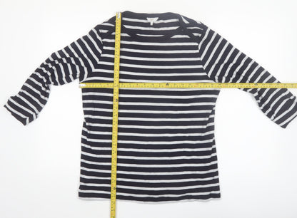 Cotton Traders Women’s Navy Stripe 3/4 Sleeve Cotton T-Shirt Size 18