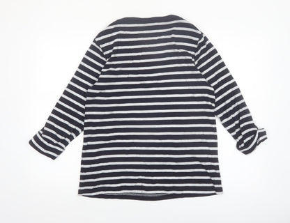 Cotton Traders Women’s Navy Stripe 3/4 Sleeve Cotton T-Shirt Size 18