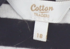 Cotton Traders Women’s Navy Stripe 3/4 Sleeve Cotton T-Shirt Size 18