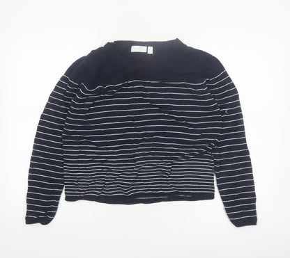 The White Company Women's Blue Striped Crew Neck Jumper Size 16