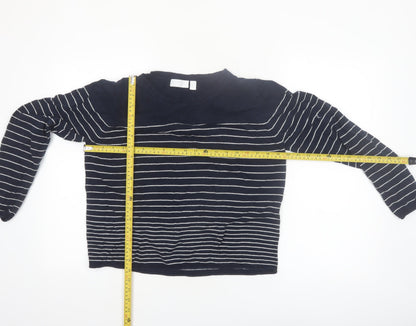 The White Company Women's Blue Striped Crew Neck Jumper Size 16