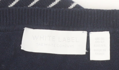 The White Company Women's Blue Striped Crew Neck Jumper Size 16