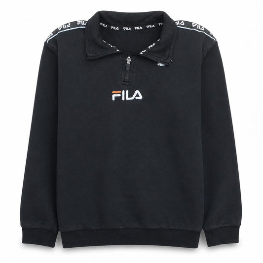 Front view of Fila boys’ black, size 12, 1/4 zip pullover sweatshirt