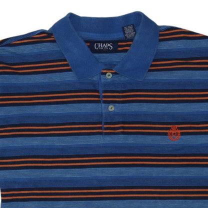 Chaps Men's Blue Striped Cotton Polo Shirt XL Short Sleeve