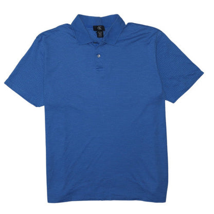 Calvin Klein Men's Blue Striped Cotton Polo Shirt XL Regular Fit