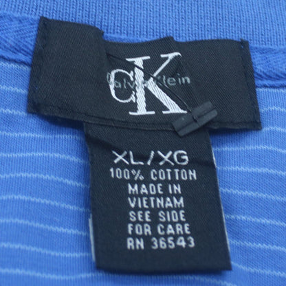 Calvin Klein Men's Blue Striped Cotton Polo Shirt XL Regular Fit