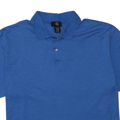 Calvin Klein Men's Blue Striped Cotton Polo Shirt XL Regular Fit