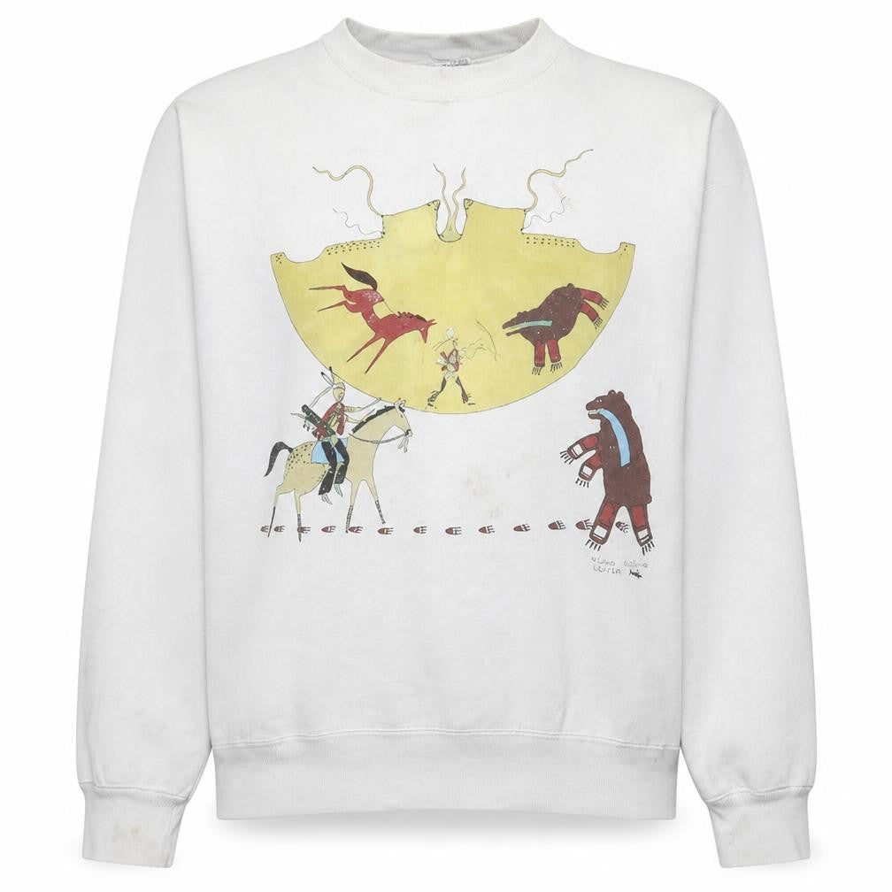 Fruit of the Loom Womens White Native Graphic Pullover Sweatshirt L