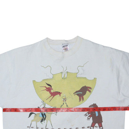 Fruit of the Loom Womens White Native Graphic Pullover Sweatshirt L