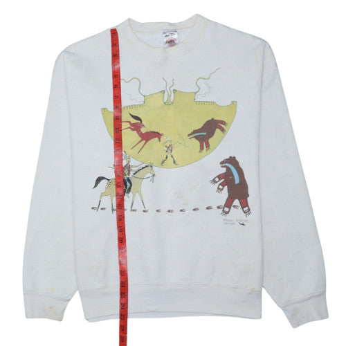 Fruit of the Loom Womens White Native Graphic Pullover Sweatshirt L