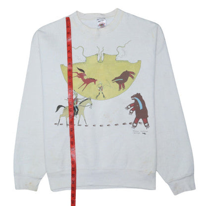 Fruit of the Loom Womens White Native Graphic Pullover Sweatshirt L